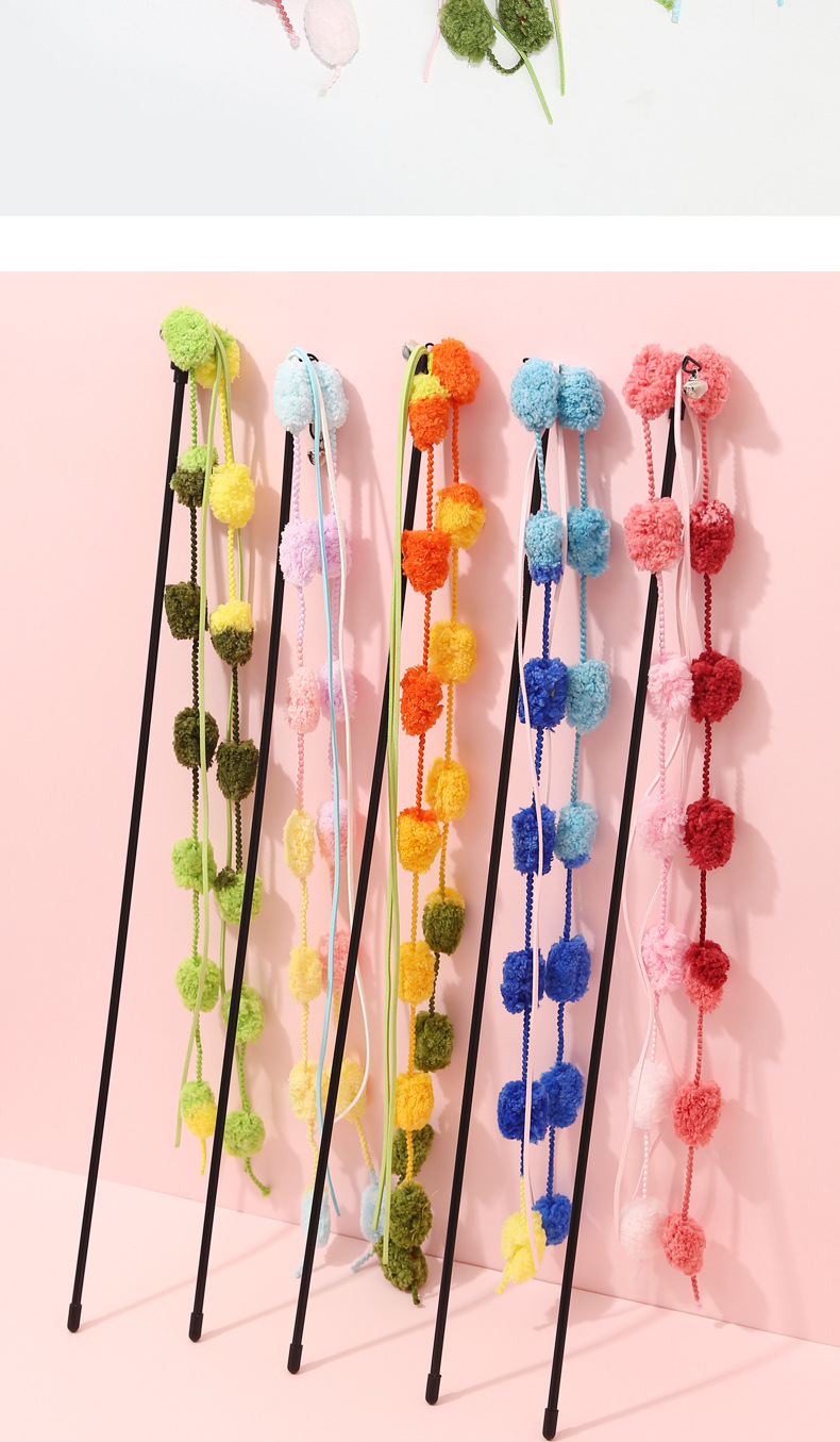 厂家现货新款撞色毛绒球逗猫棒 耐抓耐咬逗猫玩具互动逗猫棒批发详情24