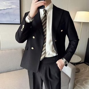 Korean-style slim-fit fashionable suit plaid double-breasted suit ruffian handsome top jacket coat