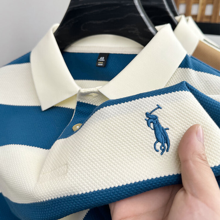 Camisa POLO a rayas fina de verano Camiseta casual de manga corta de todo fósforo para hombre Camisa Paul con bordado de solapa de moda transpirable