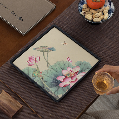 Creative quick-drying water-absorbing tea tray square dry brewing table teapot small tray household pot bearing retro tea set tea ceremony accessories
