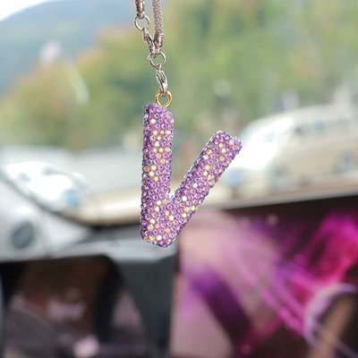 Letter bow clay car | Car hanging - v-letter-car-pendant-lotus-purple