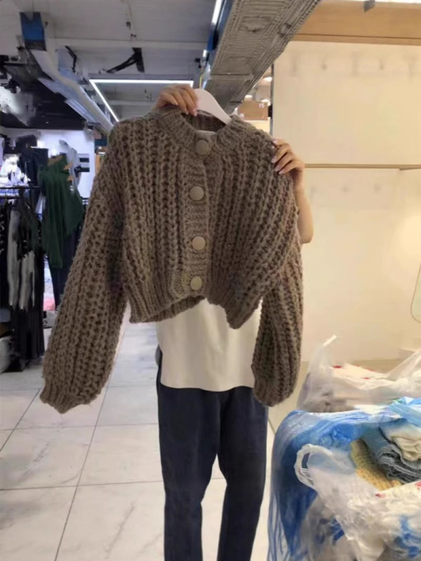 ルーズセータージャケット婦人服 2025 新しいショートレイジースタイルレトロヘビーニットカーディガントップ秋と冬|undefined