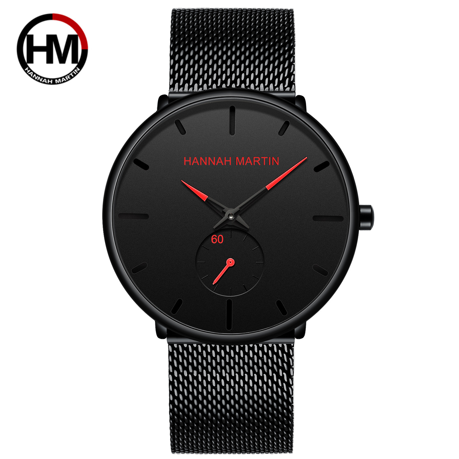 Popular  Men's Casual Versatile Hannah Martin Quartz Watch Steel Band Black Watch Trendy Sports Watch_voghion.com