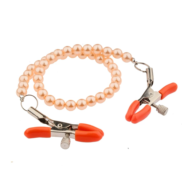 Orange regular clip+gold pearl chain