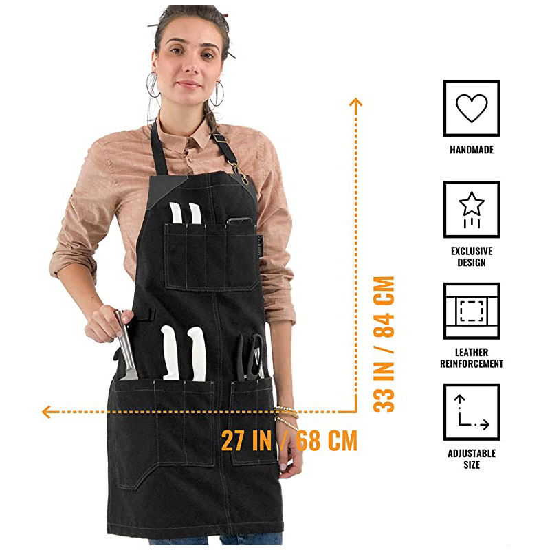 Delantal impermeable transfronterizo logotipo personalizado multi-Bolsillo barbacoa tienda estilista ropa de trabajo lienzo delantal fábrica al por mayor