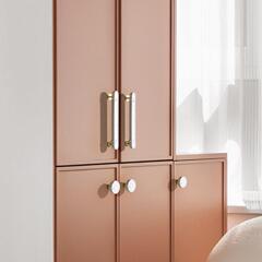 櫃門拉手時尚皮革款實心單孔鋅合金金色櫥櫃衣櫃抽屜鞋櫃把手配件