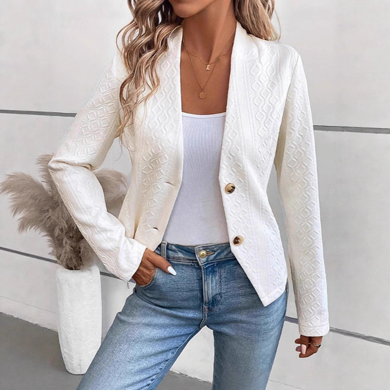 European and American Cross-Border Women's Autumn and Winter Long-Sleeved Solid Color Single-Breasted V-Neck Blazer Casual Commuter Tops for Women European and American Cross-Border Women's Autumn and Winter Long-Sleeved Solid Color Single-Breasted V-Neck Blazer Casual Commuter Tops for Women