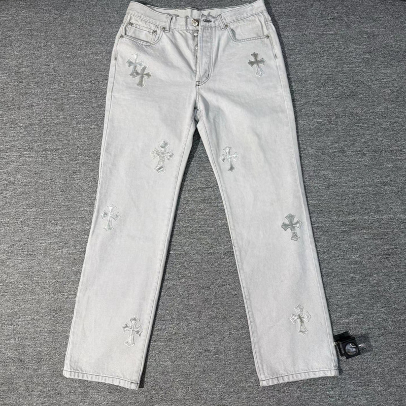 Guangzhou New Style Foreign Trade Embroidered Silver Horsehair Stretch Straight Casual Men's Jeans Trendy