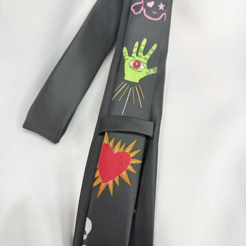 ネクタイ刺繍ブラックパーソナライズゴシックアクセサリー男性と女性クールjk文学パンクファッションy2kパームラブアイ|undefined
