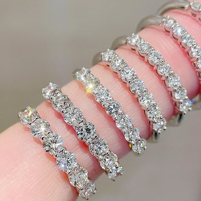 PT950铂金排戒半圈培育钻石对戒结婚真钻女一克拉钻戒小排钻戒指|ru