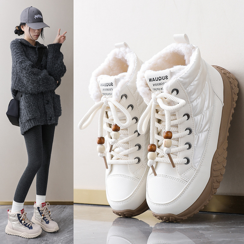 K5205 Snow Boots For Women 2025 New Winter Fleece Lined Thickened High Top Thick Sole Versatile Northeast Warm Cotton_voghion.com
