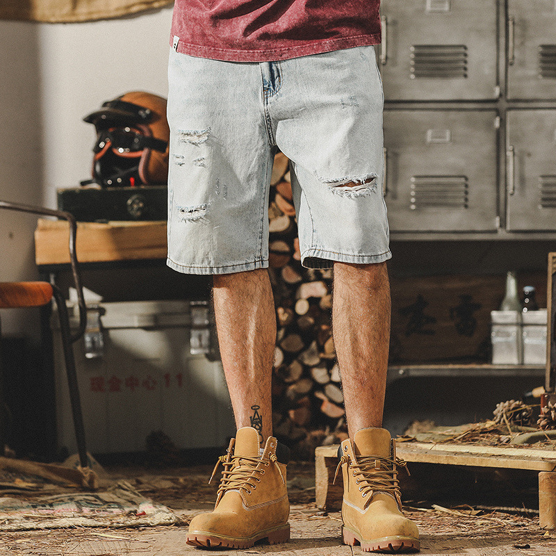 Jay Leno American-style Classic Retro Beggar Rhole Denim Shorts Men's Loose Fashionable Summer Casual Pants for Men