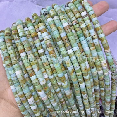 Zərgərlik ara hissələri — Eye Spot Wheel Spacer Beads - natural-green-opal-36mm