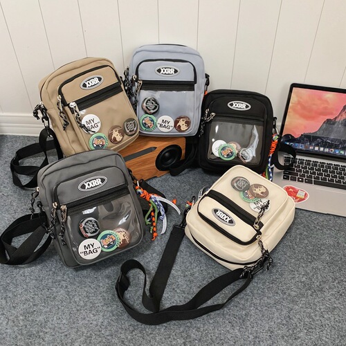 Simple couple shoulder bag, trendy brand, large capacity student mobile phone bag, Korean style casual crossbody bag, Hong Kong style transparent bag