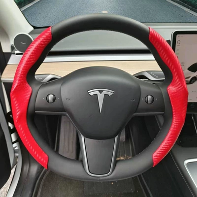 Steering wheel cover — for the new Tesla Model - carbon-fiber-pattern-red-renewed-version-of-model3renewed-y