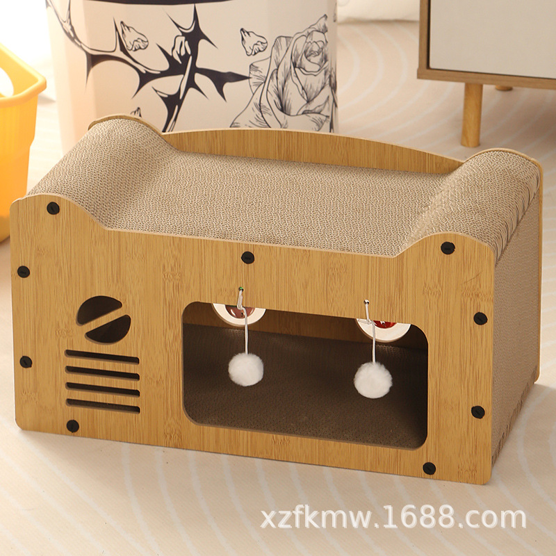 Casa de gatos de dos pisos casa de gatos nido de gato papel corrugado resistente al arañazo resistente a la mordedura no se caiga juguete de agarración de gato un cabello