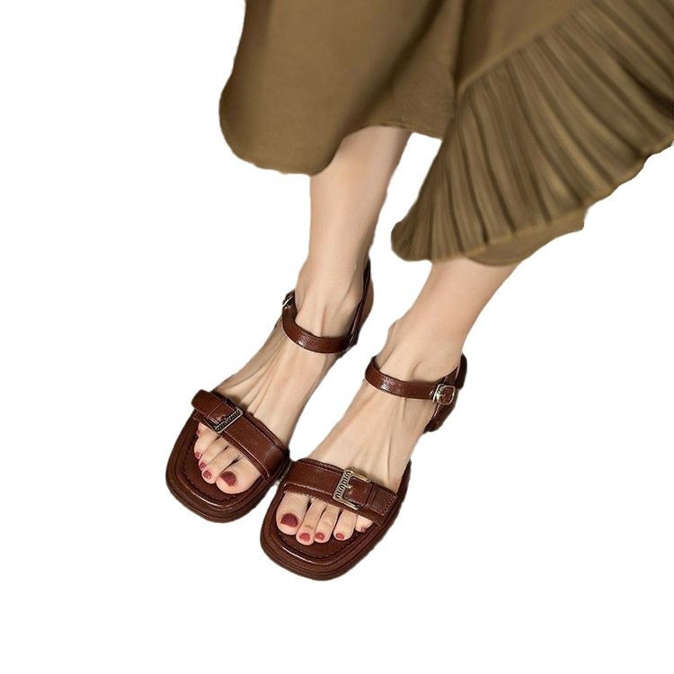 2026 nuevo dedo desnudo con sandalias de tacón bajo de verano para mujeres con suela suave plana simple y grande sandalias romanas image 6