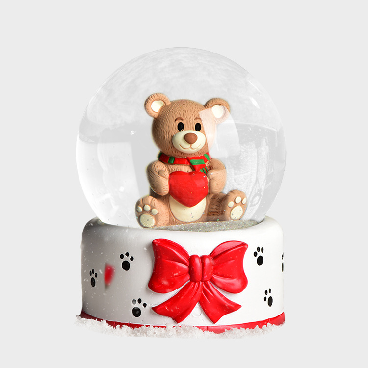 Bola de cristal de resina decoración giratoria nieve función bola de agua dibujos animados vidrio bola de agua festival productos promocionales apoyo al por mayor