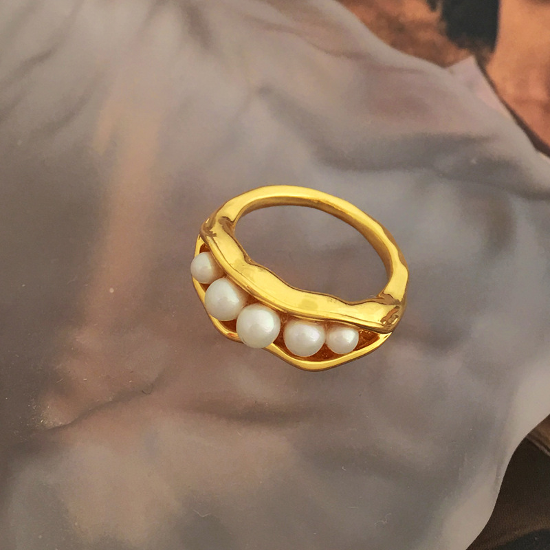 Retro Geometric Copper Rings Plating Artificial Pearls Copper Rings