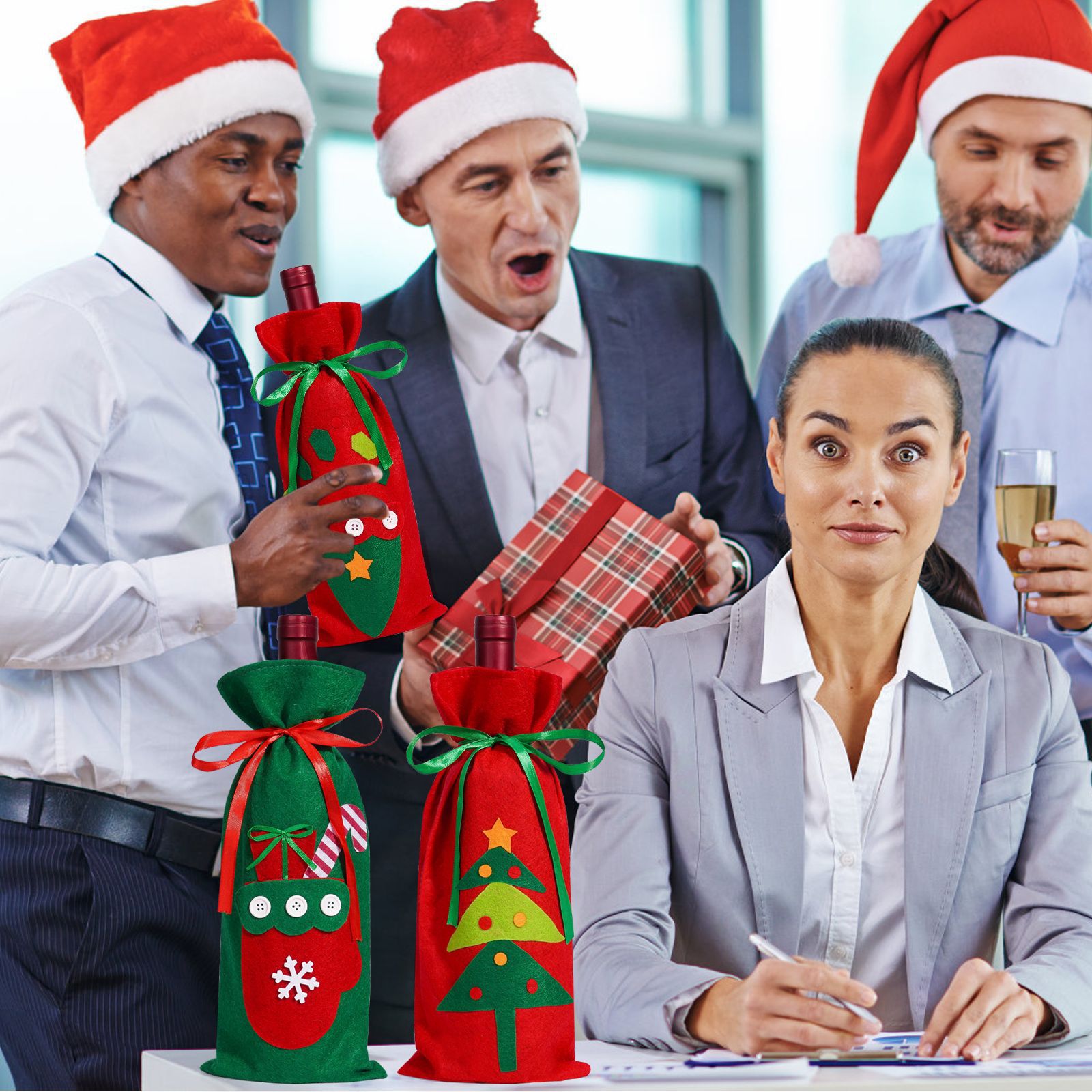 Decoración de Navidad transfronteriza cubierta de botella de vino no tejido creativo set de vino de mesa decoración de restaurante accesorios de vino