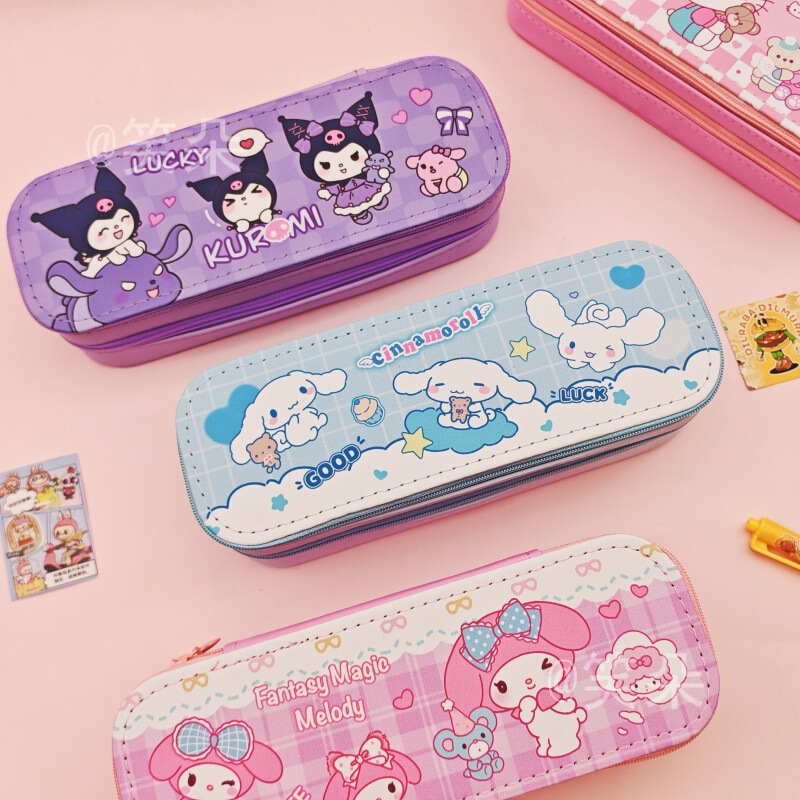Sanrio Double-Layer Pen Box Internet Celebrity Popular Anime Cartoon Cute Super Cute Kuromi Cinnamon Dog Melody Double-Layer Sanrio Double-Layer Pen Box Internet Celebrity Popular Anime Cartoon Cute Super Cute Kuromi Cinnamon Dog Melody Double-Layer