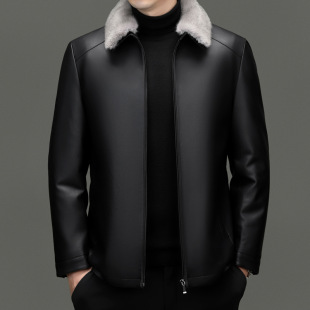 Haining Top Sheepskin Lapel Down Jacket Men's Genuine Leather Leather Detachable Fox Fur Collar Men's Coat Thick