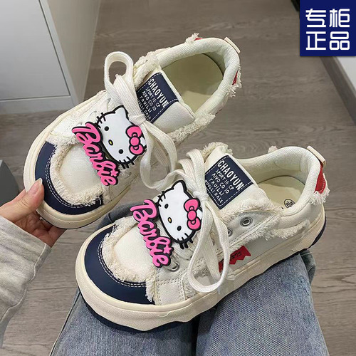 Hello Kitty White Sneakers for Girls, Spring Season, Instagram Fashion, Versatile Student Style, High-Artistic Campus Trend