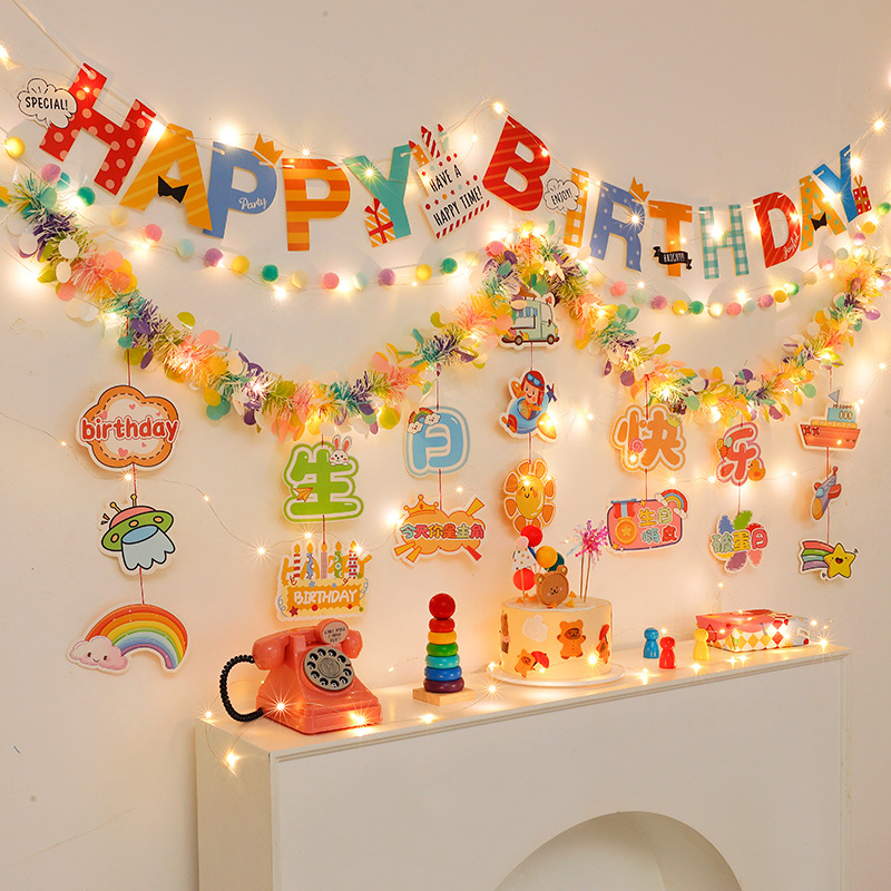 Verjaardagsslinger met bloemen en led voor kinderfeest_voghion.com