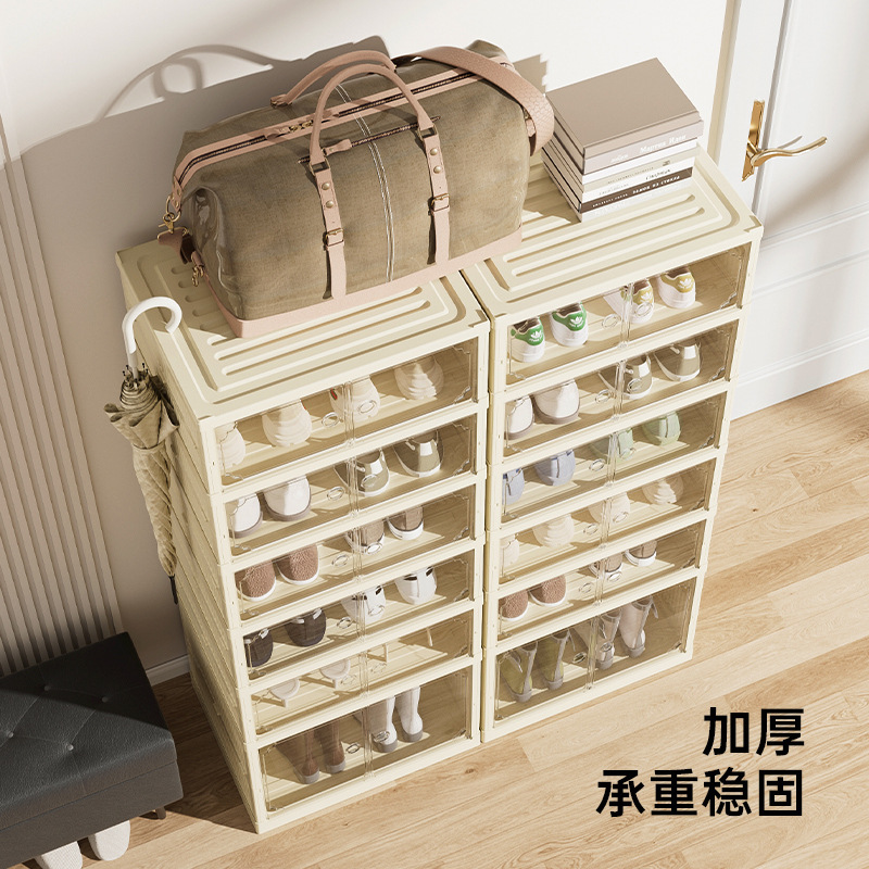 Doble puerta a prueba de polvo AJ caja de zapatos sin instalación de almacenamiento de gran capacidad transparente plegable un pull armario de zapatos estratificado