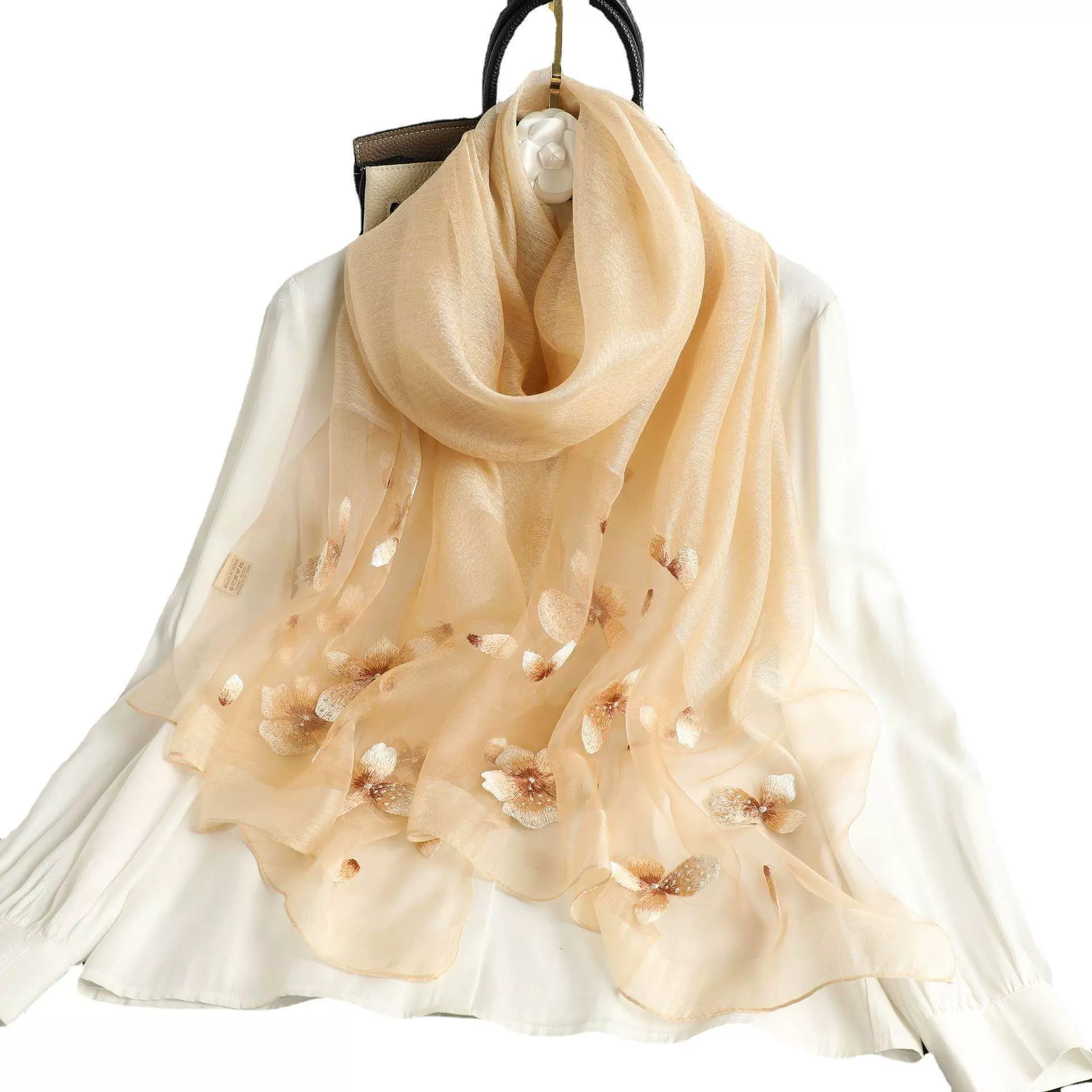 Silk autumn scarf handmade, cloak, thin weaving