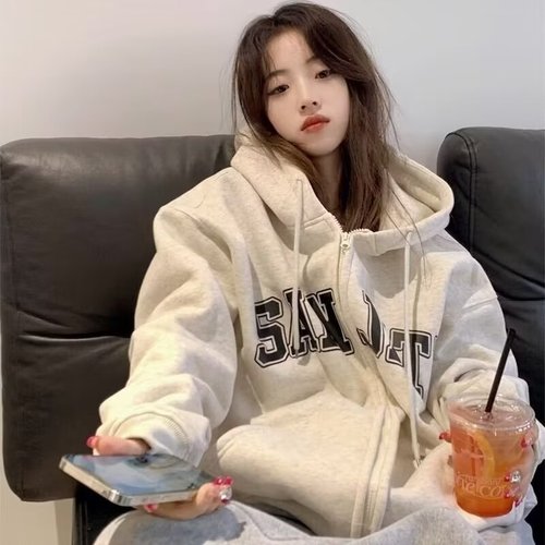 Vintage Retro National Trend Plush Hooded Sweatshirt for Women, Loose and Lazy Style, Couple Matching Open Cardigan