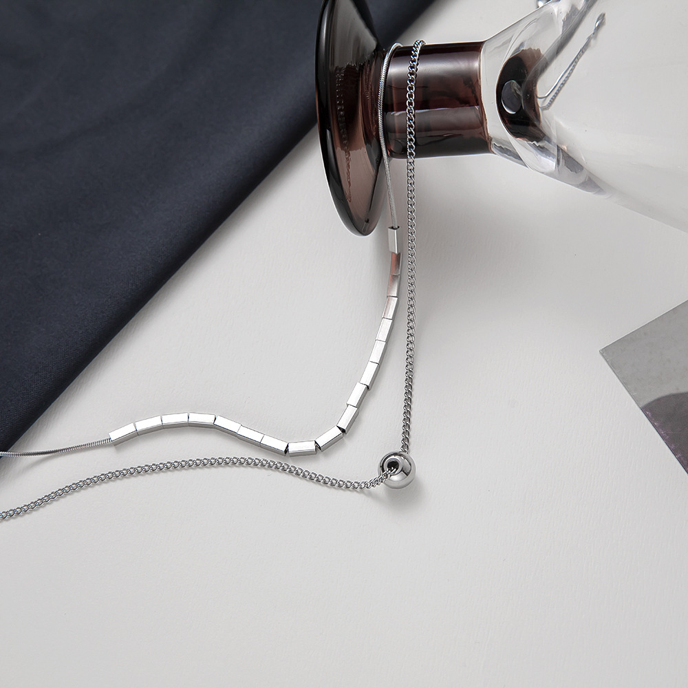 Fashion Ball Titanium Steel Tassel Layered Necklaces 1 Piece