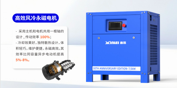 High-Efficiency Energy-Saving 7.5-Kilowatt Air Compressor with Permanent Magnet Variable Frequency Drive, 60 Decibel Quiet Operation, Environmentally Friendly and Durable Screw Type