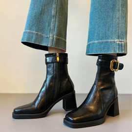 厚底真皮马丁靴女2025年新款秋冬季内增高复古英伦小个子短靴