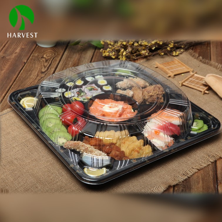 批发一次性印花方形寿司盒拼盘盒高档拼盘打包盒圆形外卖寿司盒