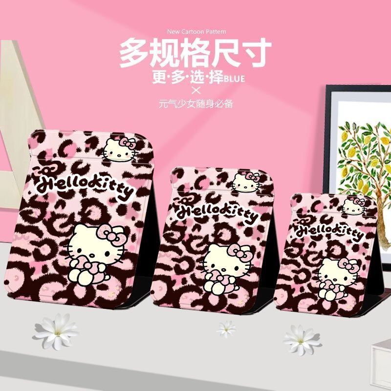 ヒョウ柄ピンク KT 猫折りたたみ化粧鏡収納学生ポータブル寮デスクトップデスクトップポータブル化粧鏡|undefined