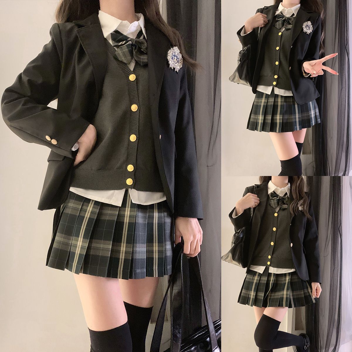 EOSJK 유니폼 세트 3 피스 세트 가을과 겨울 착용 여자 대학 스타일 학교 긴 소매 느슨한 학교