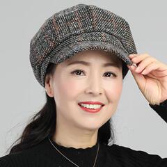 中高年ママ八角帽子春秋中年レディースファッション秋の女性帽子英倫百合帽子女性春帽子