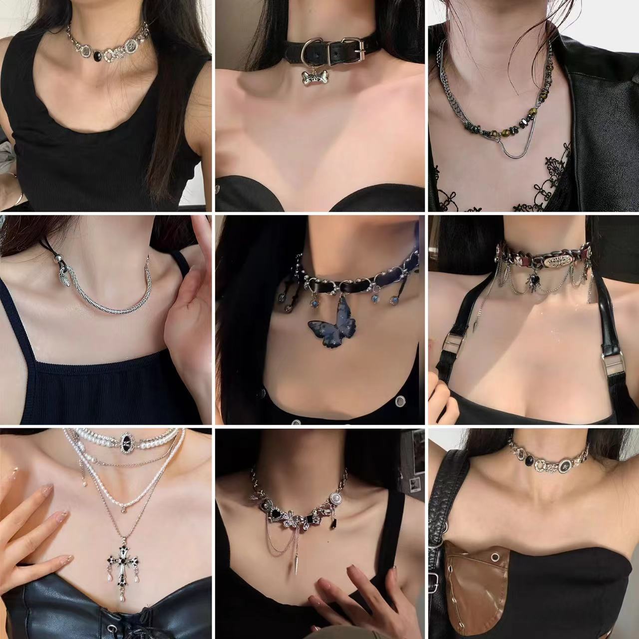 dark asian culture leather chyer punk street y2kchoker sweet cool hot girl necklace necklace clavicle chain fashion