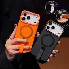 适用苹果17Promax金属支架手机壳挂绳iPhone16防摔防滑PC肤感硬壳