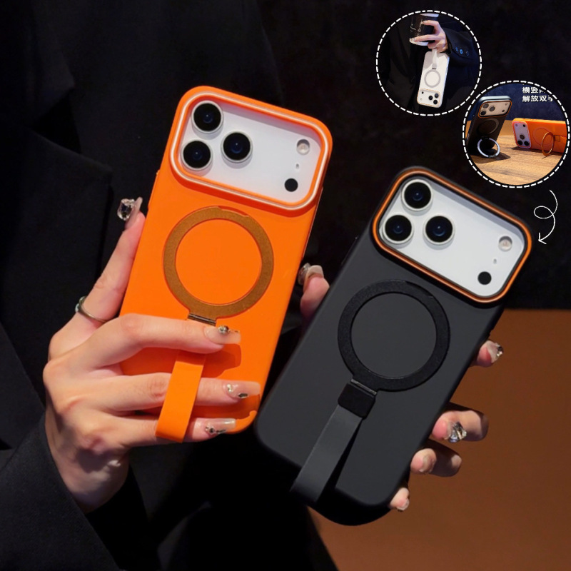 适用苹果17Promax金属支架手机壳挂绳iPhone16防摔防滑PC肤感硬壳|undefined