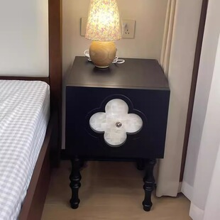 French Bedroom Bedside Cabinet Vintage Sofa Side Cabinet Black Four-leaf Clover Shell Side Cabinet Living Room Side Cabinet Black Storage Cabinet