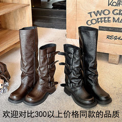 2025新款辣妹裤管靴~6.0cm增高扣带中筒西部骑士长靴女堆堆短靴