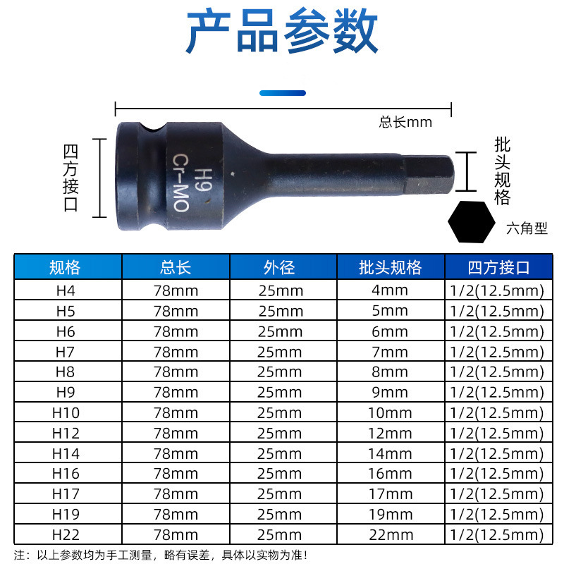 连体风炮内六角1/2大飞气动套筒批头电动扳手专用旋具套筒头压批
