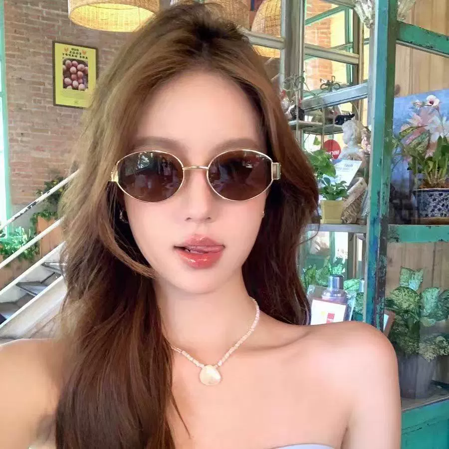 新款金边凯旋门墨镜女款高级感防紫外线防晒茶色太阳眼镜小脸潮