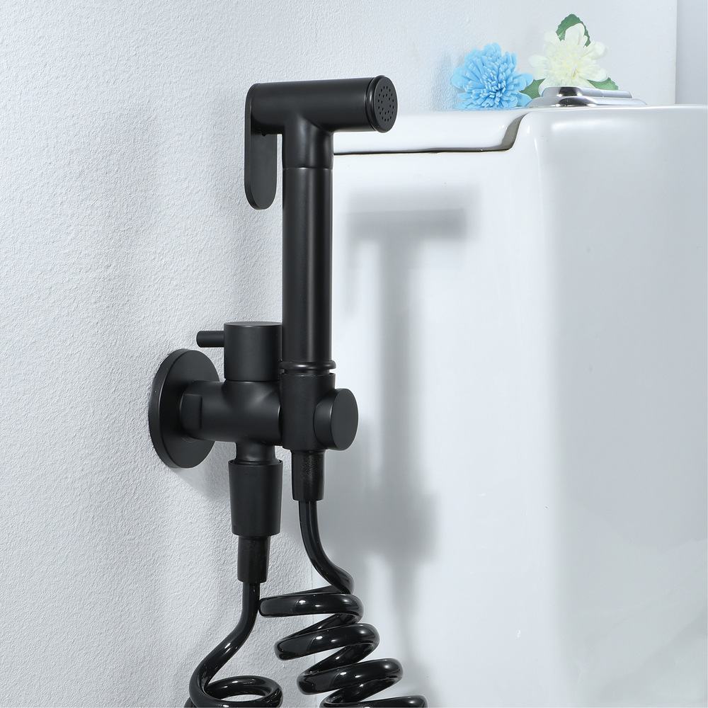 Black bathroom sink, toilet spray gun set, kitchen high-pressure flush, shower head, single Angle valve, hose Specification drawing