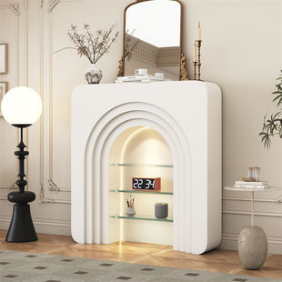 French-Style Ins Living Room Decorative Cabinet with Simulated Fireplace, Nordic White Display Entryway Cabinet, American-Style Storage Rack, Simple