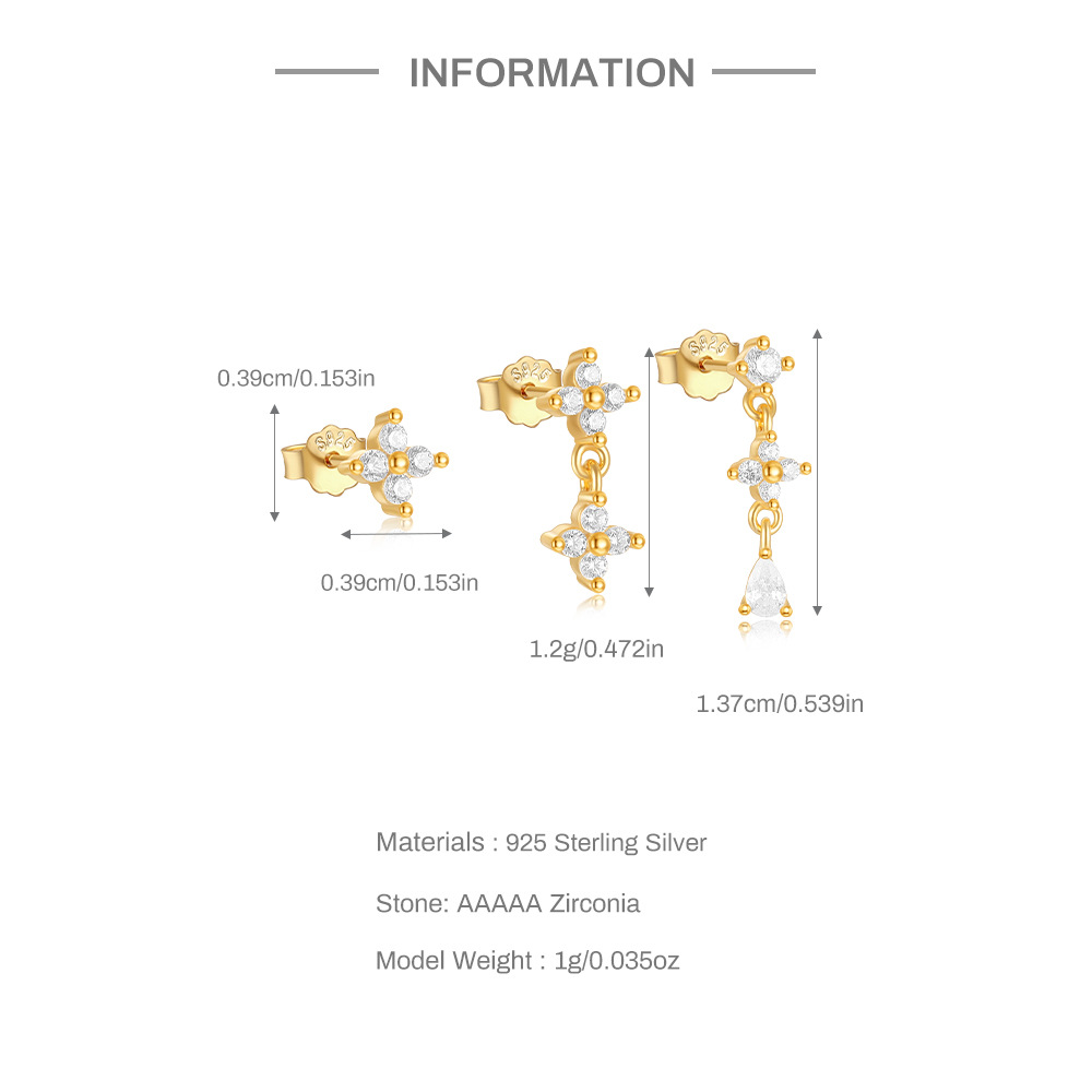 6g Weight 925 Sterling Silver Ear Needle Material Zircon Inlay Material Ear Studs Classification 3 Pieces Quantity Holiday, Banquet, Street Occasion 925 Sterling Silver Material Geometric Pattern Women's Gender Plating Design Simple Style Style 3 Pieces 925 Sterling Silver Zircon Geometric Ear Studs 1