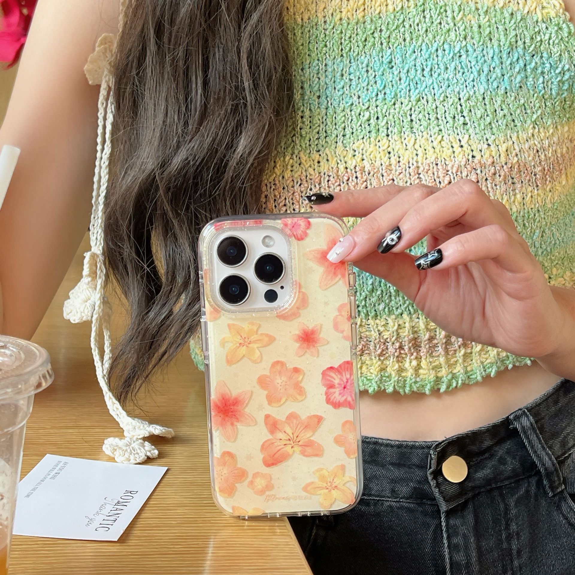 Flor de pintura al óleo de brillo retro para Apple 15Pro/16Pro funda para teléfono 14 colgante 13 nuevo 16ProMax