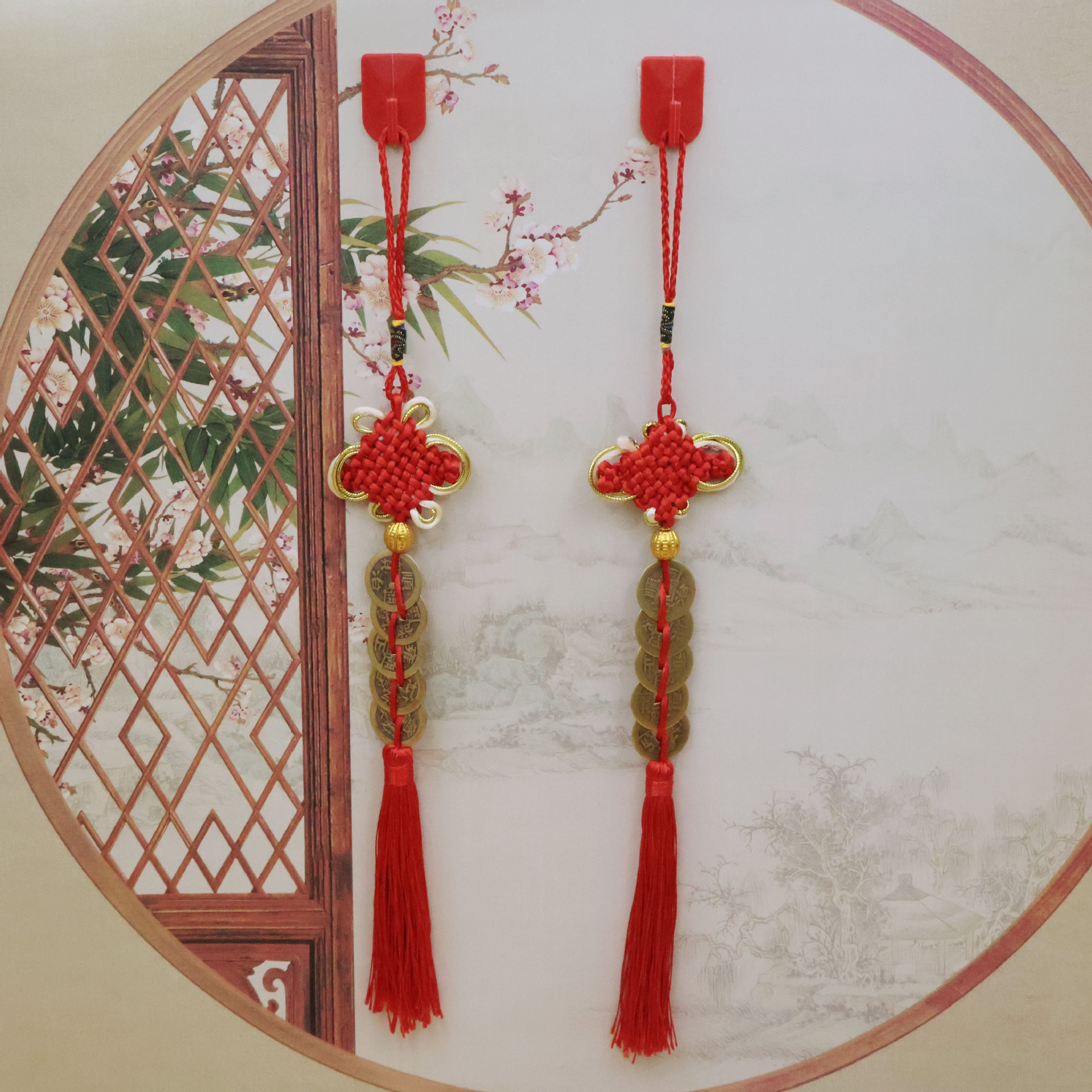 厂家直销五帝钱挂饰红色吉祥结铜钱车挂乔迁开业喜庆装饰挂件批发